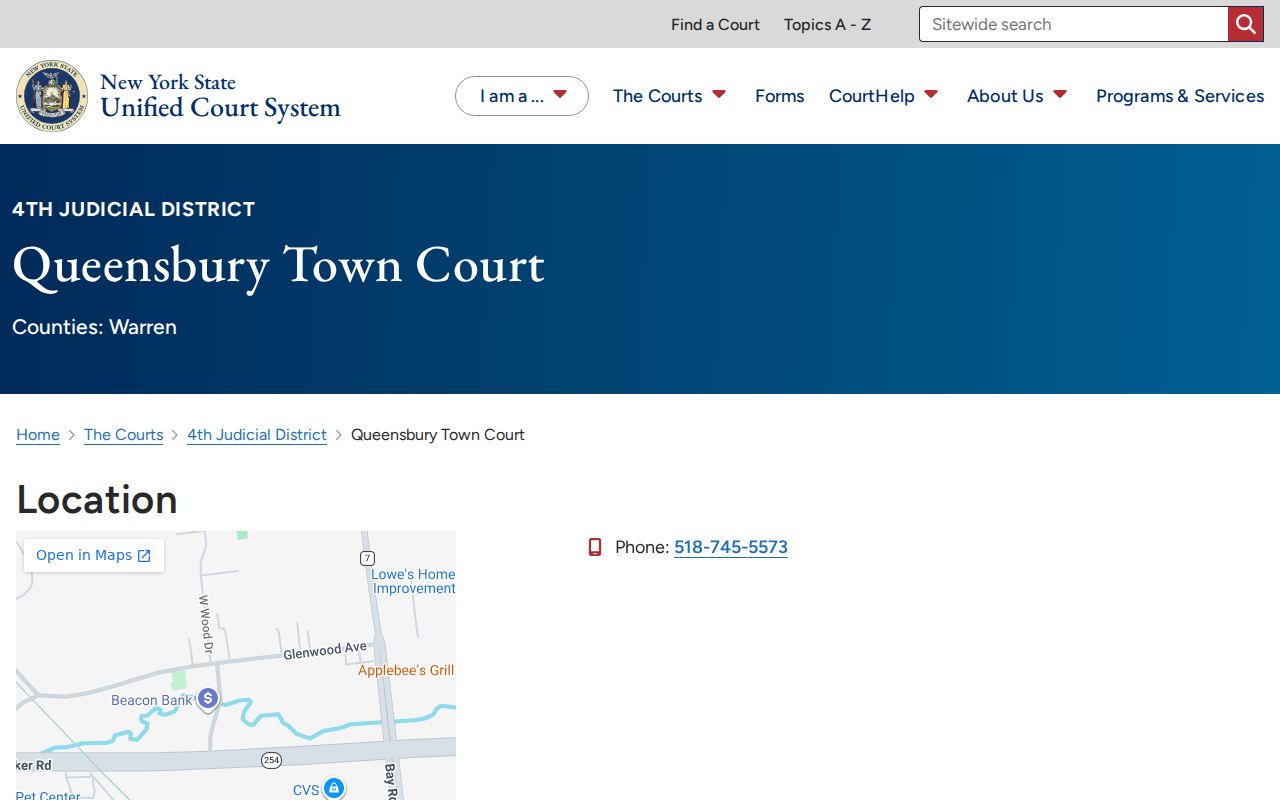 Queensbury resident lookup court contact route