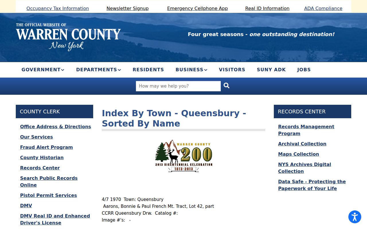 Queensbury city directory follow-up through the Warren County archival town index